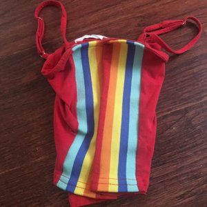 Red Top With Rainbow Strips On The Side